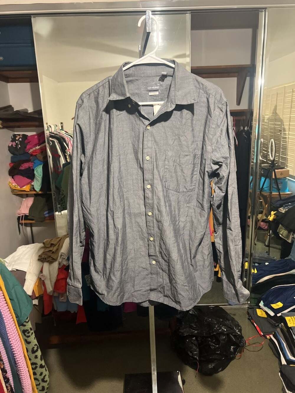 Van Heusen Classic Fit Gray Long Sleeve Button-Down Shirt